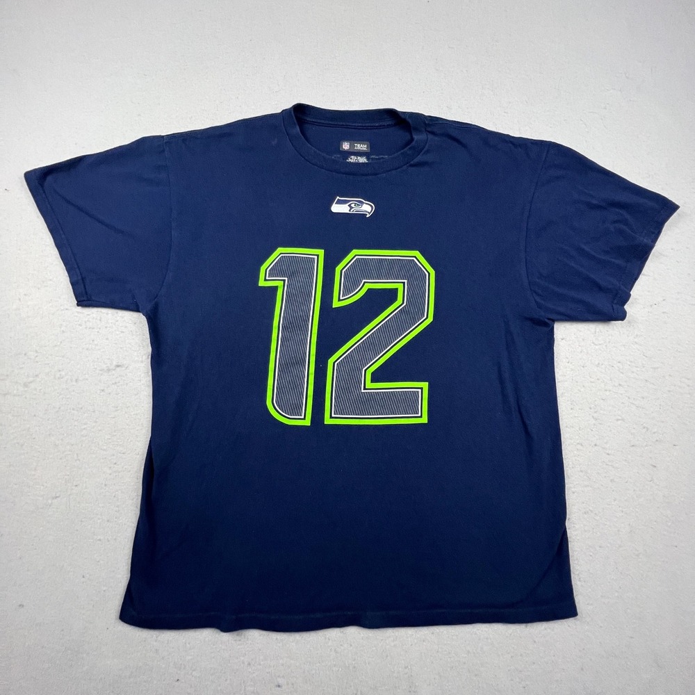 NFL Team Apparel Seattle Seahawks T-Shirt Mens XL Blue 12th Man Fan Football Tee